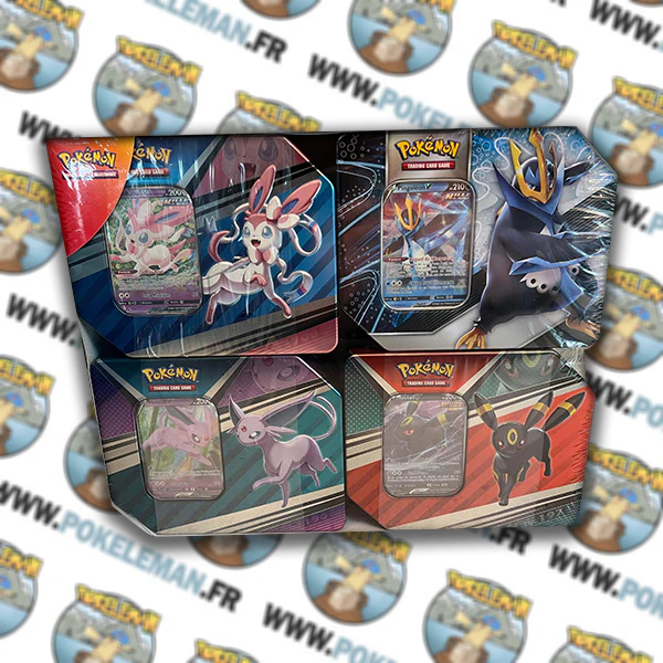 Lot de 4 Pokebox Pokemon inédit - Nymphali + Noctali + Mentali + Pingoleon V 🇫🇷